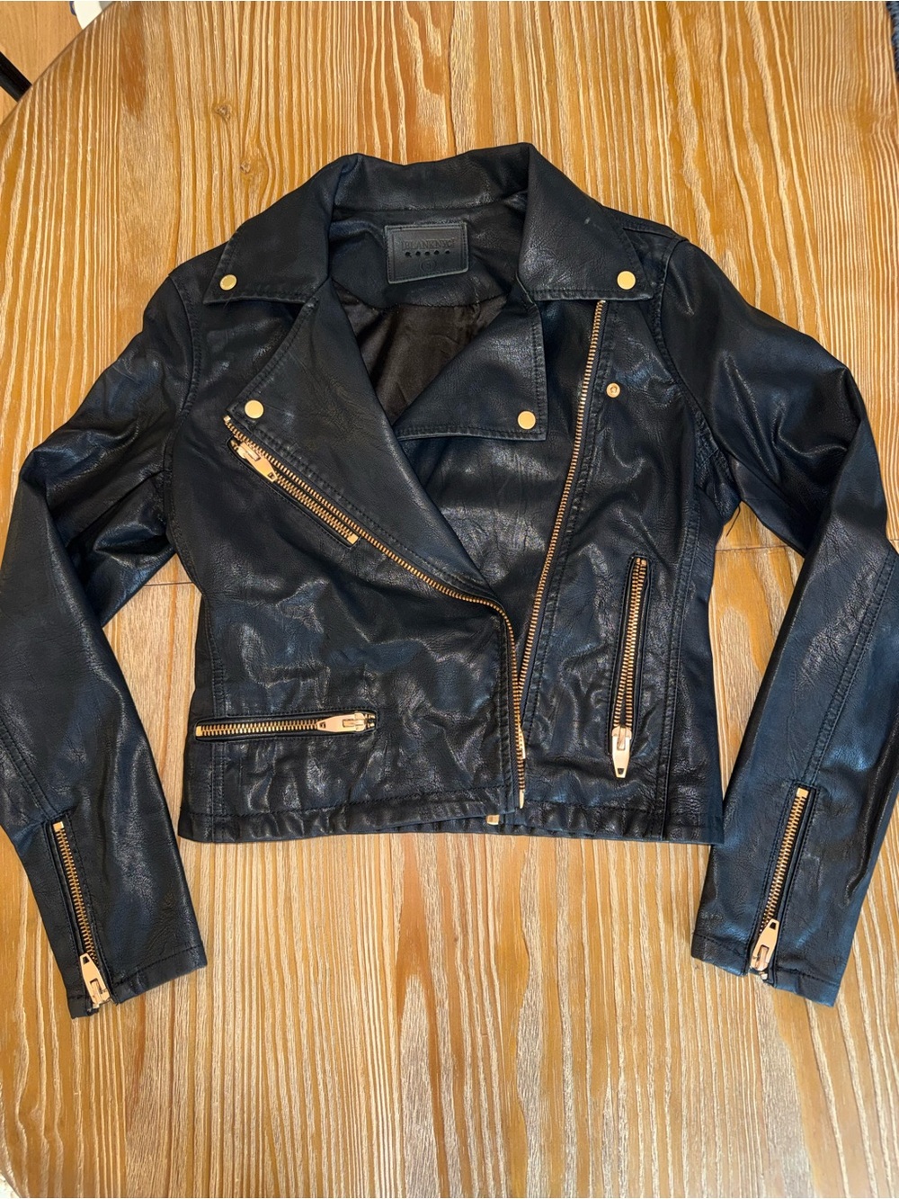 NEVER WORN Blank NYC Black Faux Leather Moto Jacket with Gold Hardware
